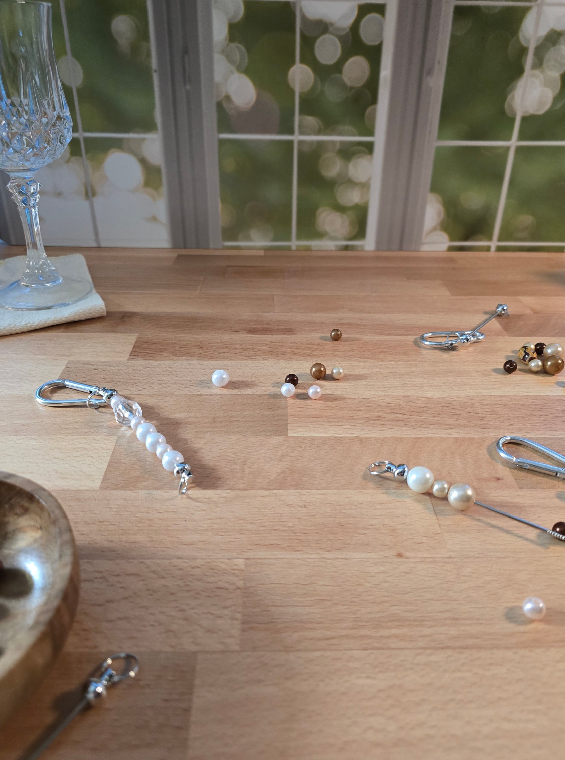 beaded clip gathering set on table in natural light